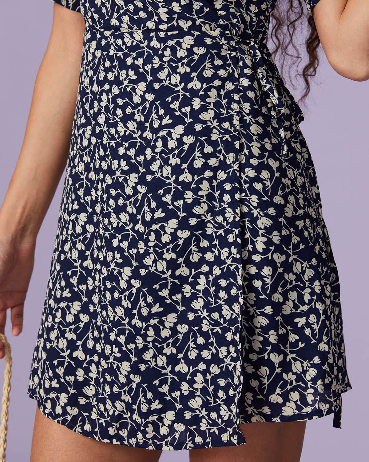 The Navy V Neck Floral Wrap Mini Dress