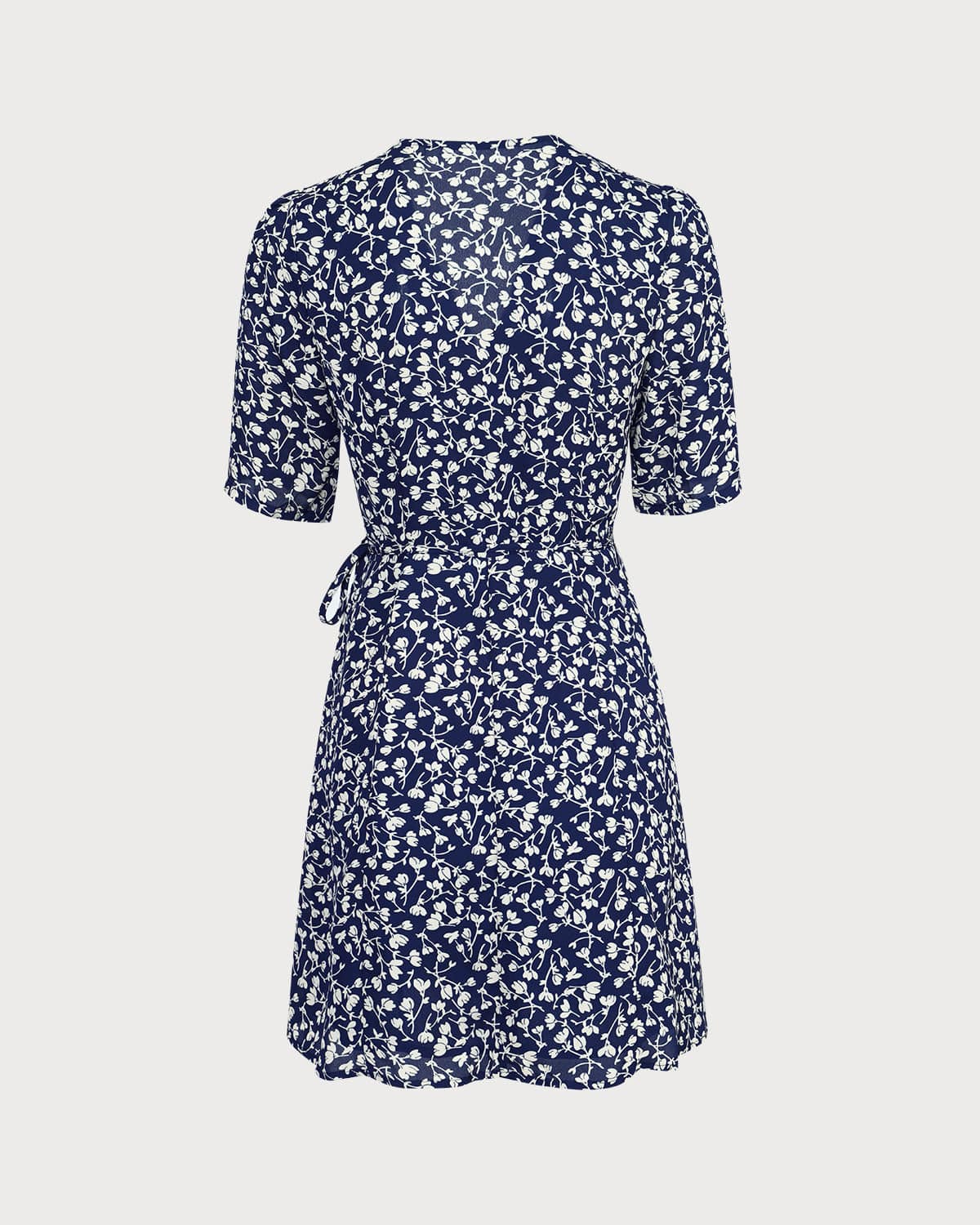 The Navy V Neck Floral Wrap Mini Dress